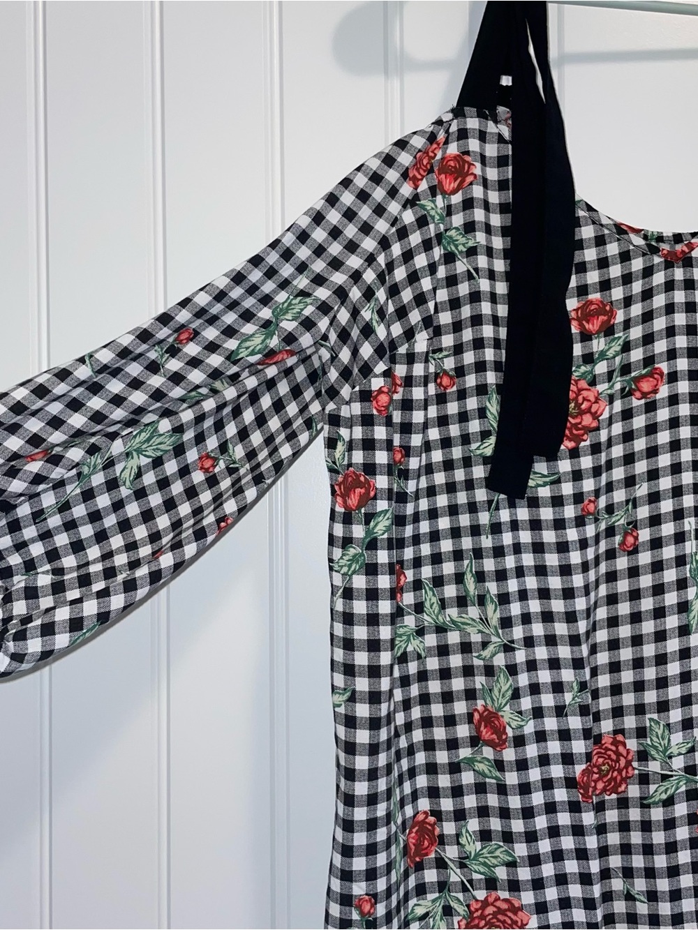 torrid Black & White Gingham Floral Tie-Shoulder Blouse